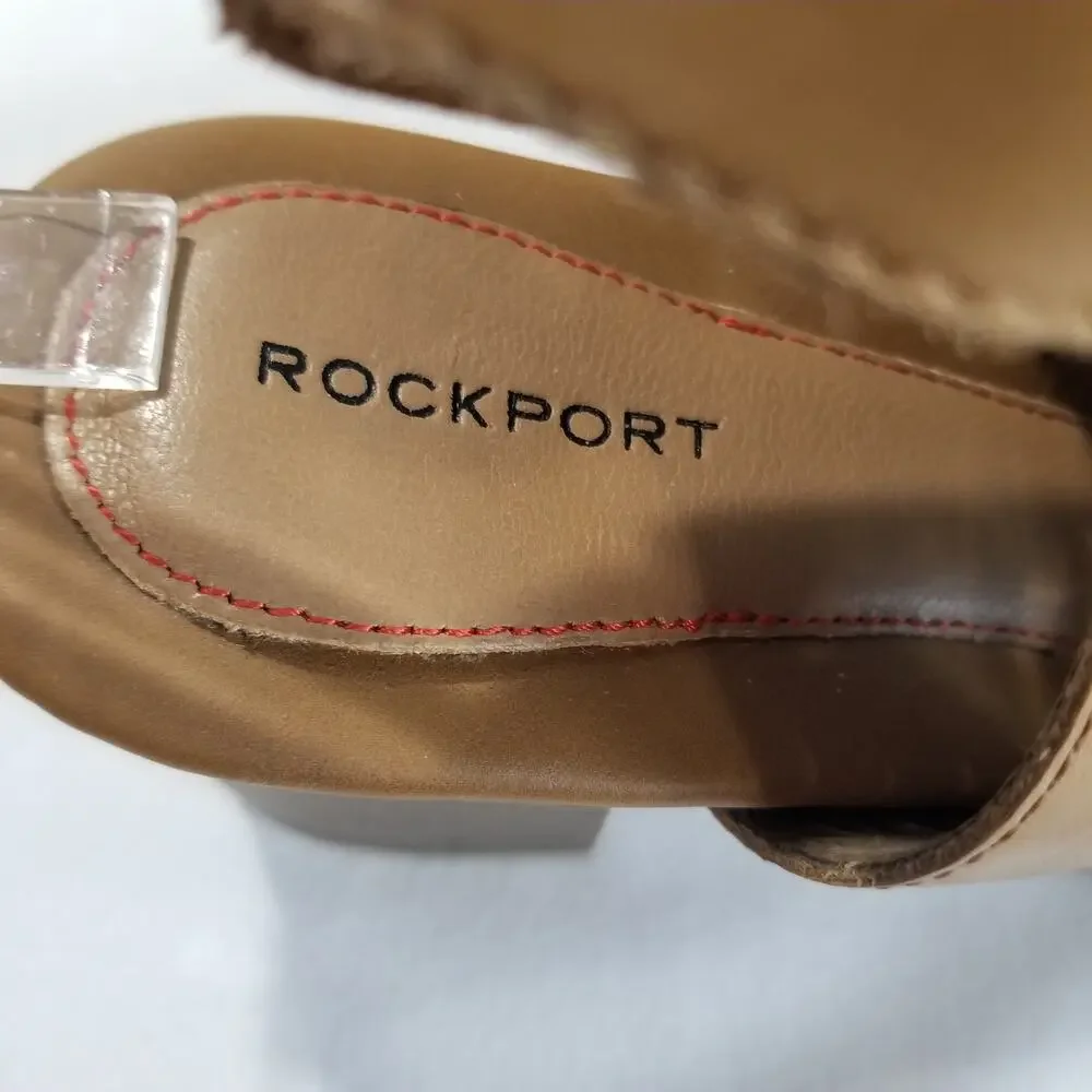 Rockport Womens 9.5 M Hattie Braid Sling Heeled Sandal, Tan Ankle Peep Toe Strap - Picture 9 of 12